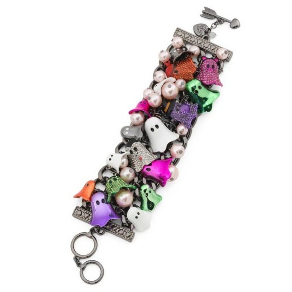 Betsey Johnson Ghosts Charm Toggle Bracelet Silver Plated Spooky Halloween NEW